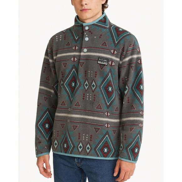 Free Nature Men’s Aztec Print Fleece Pullover Sweater White Lotus Gray Size M - Picture 1 of 8